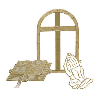 Bible Cross Hands gold embroidery embroidery for casket or coffin liners.