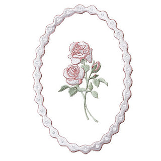 Cameo rose embroidery for casket or coffin liners.