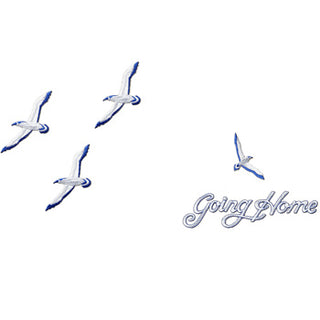 Going Home blue embroidery for casket or coffin liners.