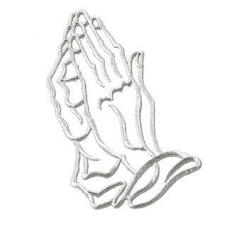 Praying Hands silver embroidery for casket or coffin liners.