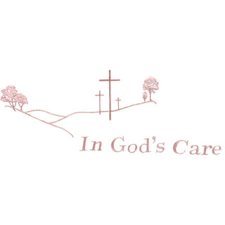 In Gods Care pink embroidery for casket or coffin liners.