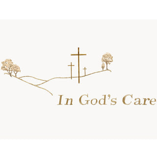 In Gods Care gold embroidery for casket or coffin liners.