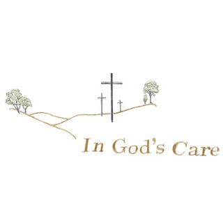 In Gods Care silver embroidery for casket or coffin liners.