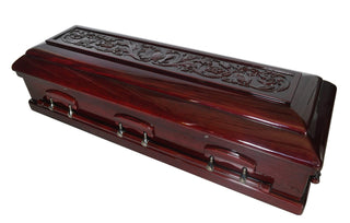 Solid Mahogany Carved Top Full Couch Casket