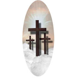 Three Crosses with Clouds bronze decal for casket or coffin.