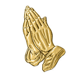 Gold Praying Hands white background decal for caskets or coffins