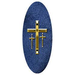 Gold 3 Crosses shimmer blue decal for caskets or coffins