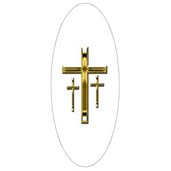 Gold 3 Crosses white background decal for caskets or coffins