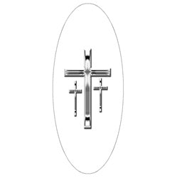 Silver 3 Crosses white background decal for caskets or coffins.