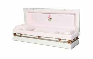 Nova White-Pink Embroidery Full Couch Casket open