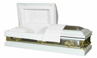 Luxurious gold-tone casket with a soft cream interior
