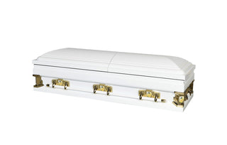 solace titan 27" white half couch casket with decals