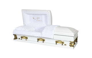 solace titan 27" white half couch casket with embroidery