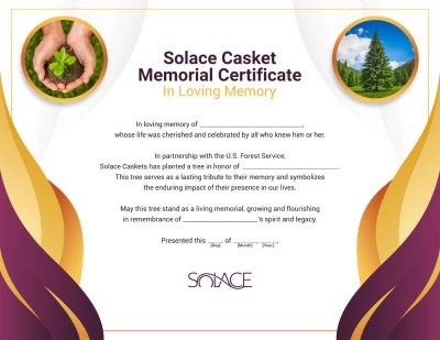Solace Caskets Memorial Certificate